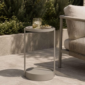 Reed outdoor end table - round - light beige - aluminium