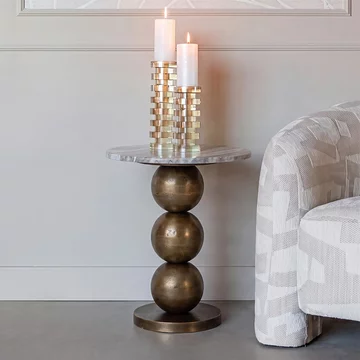 Barley end table - round - beige and gold - marble and aluminium