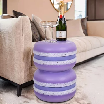 Macarons end table - round - purple - polyresin