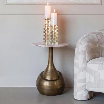 Sia end table - round - beige and gold - marble and aluminium