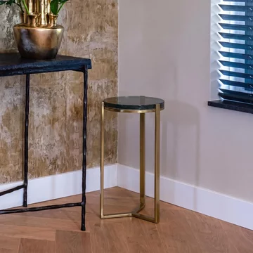 Aubrey glass and gold round side table