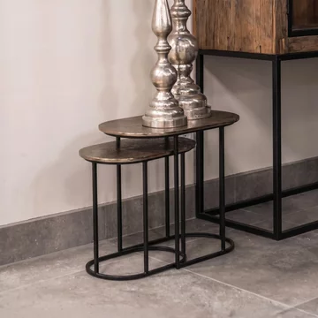 Chandon side table - 2 tier - oval - champagne gold and black - aluminium