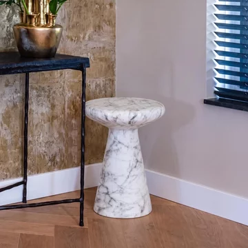 Lohan white marble effect round end table