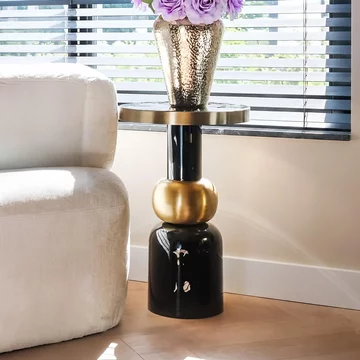Mose gold and black large round side table