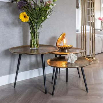 Volenta side table - set of 3 - abstract - champagne gold and black - aluminium