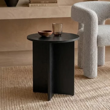 Nova side table - round - black - woodgrain