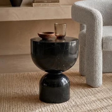 Pepper side table - round - column base - black - marquina marble