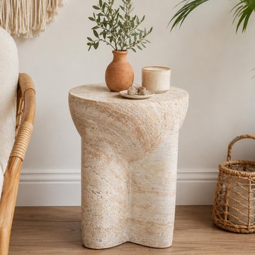Side table - round - natural stone finish