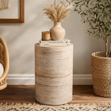Column narrow table - round - small - natural stone finish