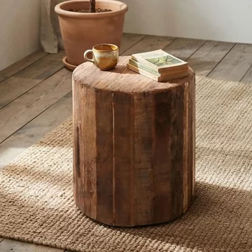 Bassano side table - round - small - natural - distressed teak wood