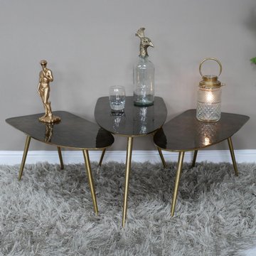 Side table - set of 3 - abstract - black and gold - aluminium