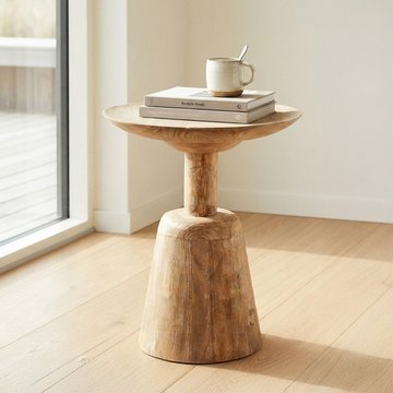 Groove side table - round - natural - mango wood