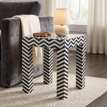 Vicenza side table - square - chevron - black and white - bone inlay