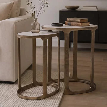 Bolano side table - 2 tier - oval - white and gold - marble and metal