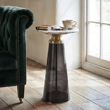 Braga side table - tall - round - white marble top - smoked glass