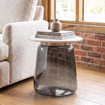 Maia side table - round - white marble top - smoked glass