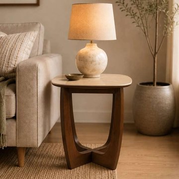 Portland side table - square - natural and walnut - sintered stone and wood