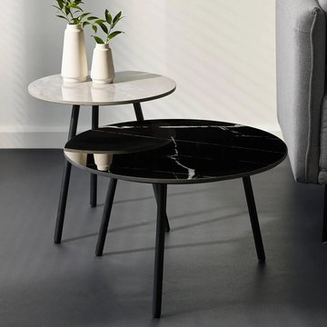 Casper side table - set of 2 - round - grey and black - sintered stone and metal