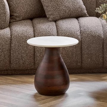 Heide side table - round - white and dark brown - marble and mango wood