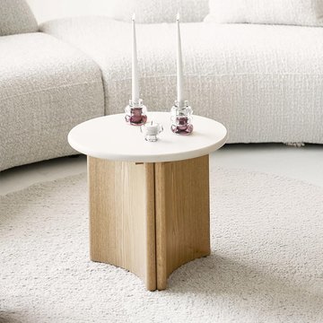Motril side table - round - white and natural