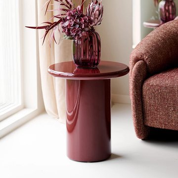 Otago side table - round - cylindrical base - burgundy
