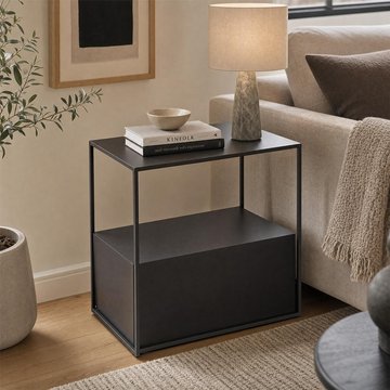 Side table - with open shelf - black - metal