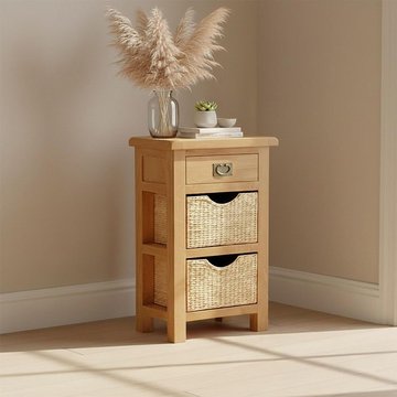 Clearance - salisbury premium telephone table - 1 drawer - with baskets - oak - fss17491