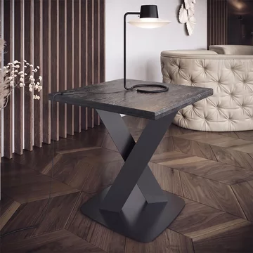 Krystal italian square side table - medblue birch gloss - wooden and metal