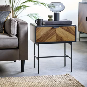 Alvin chevron wood effect lamp table - 1 drawer