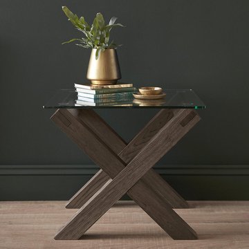 Turin dark oak lamp table - glass top