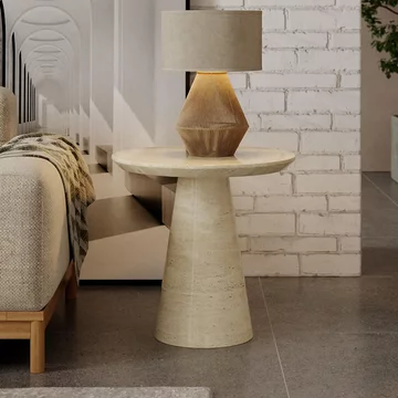 Carrera side table - round - travertine beige marble