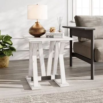 Clearance - farmhouse side table - trestle - white washed mango wood