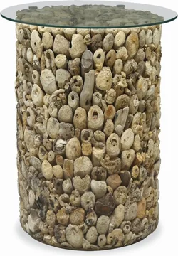 Driftwood lamp table - tall - round - glass top