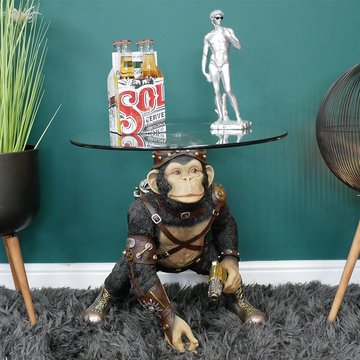 Side table - glass round - black monkey base - metal