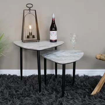 Side tables - grey marble top - triangular - 2 piece - set of 2