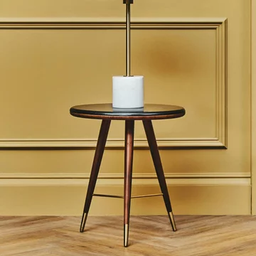 Kenso end table - round - black marble and walnut wood
