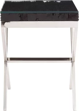 Kerala side table - square - black glass with silver cross base