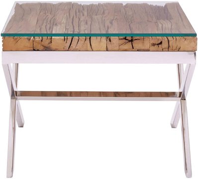 Kerala end table - square - clear glass with silver cross base