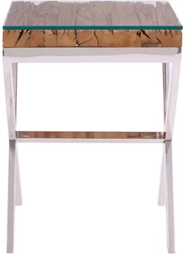 Kerala side table - square - clear glass with silver cross base