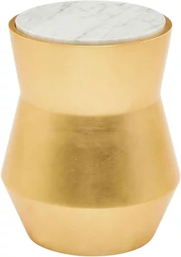 Lino side table - small drum - white marble with gold metal