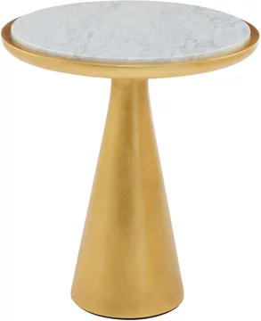Lino side table - small round - white marble with gold metal