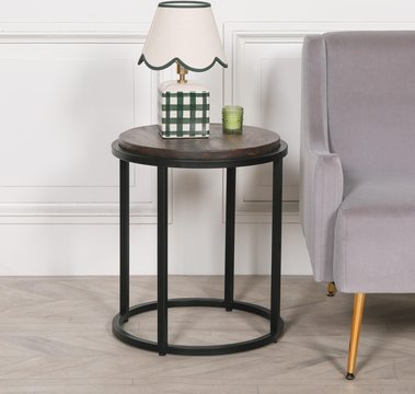 Mango wood and metal side table - round - occasional