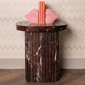 Orchid fluted end table - square - burgundy - marble