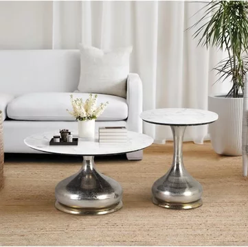 Perugia side table - white marble - round - set of 2