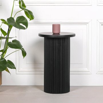 Ribbed mango wood side table - black - round - occasional