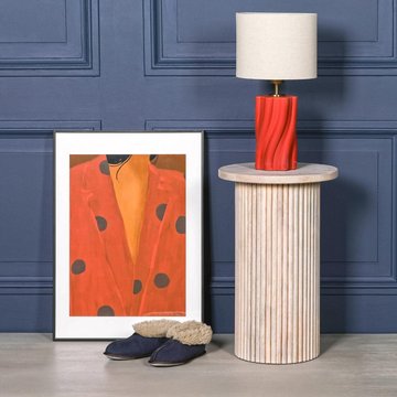 Ribbed mango wood side table - round - occasional