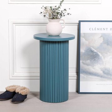 Ribbed mango wood side table - ocean blue - round - occasional
