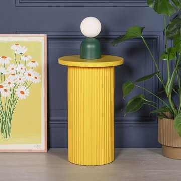 Ribbed mango wood side table - yellow - round - occasional