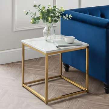Scala lamp table - square - white marble effect and gold