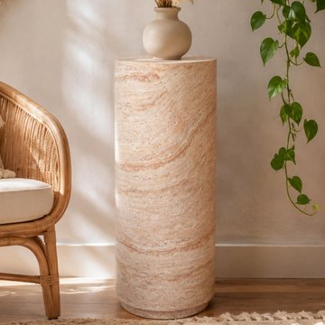 Column table - round - large - natural stone finish